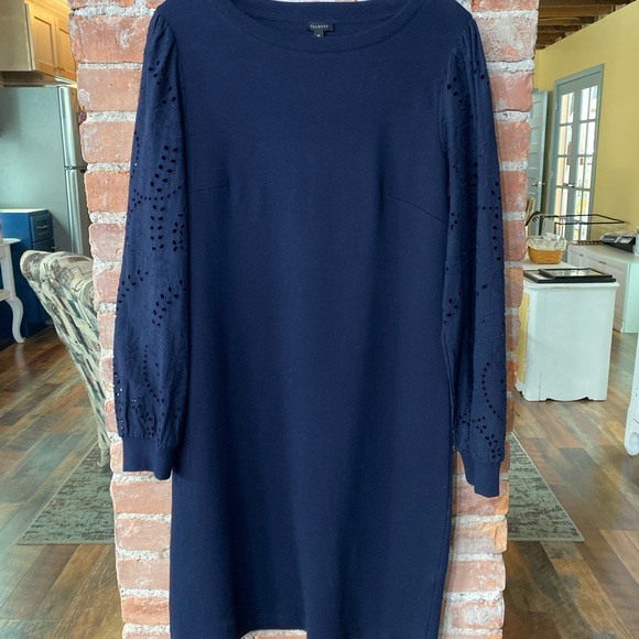 NWOT Talbots Navy Blue BEAUTIFUL Sheath Dress, Eyelet Detail Long Sleeves - Picture 14 of 14